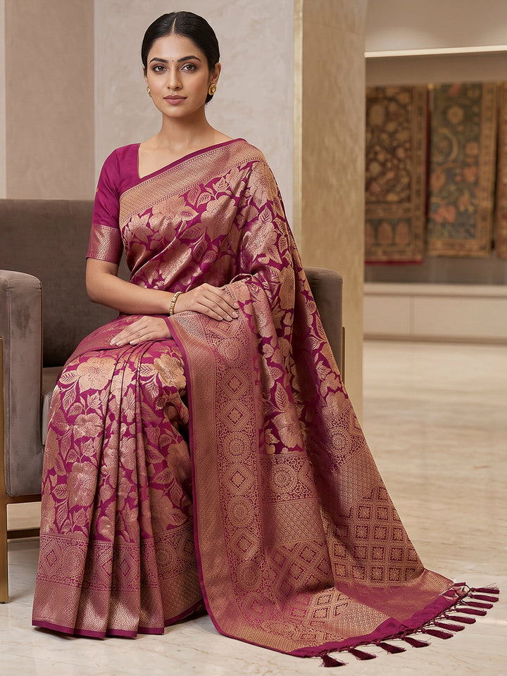 Wine Art Silk Woven Saree