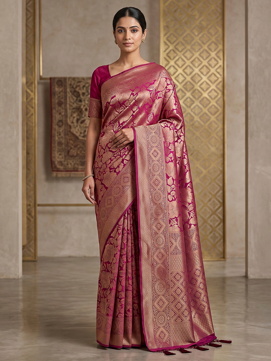 Wine Art Silk Woven Saree