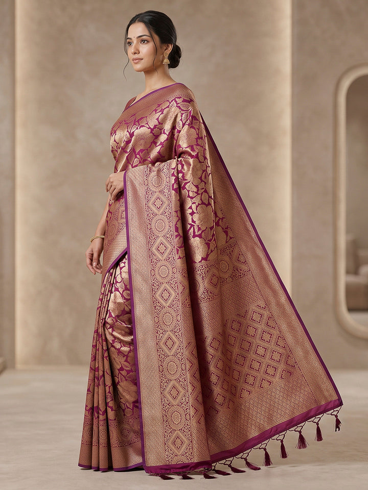 Wine Art Silk Woven Saree
