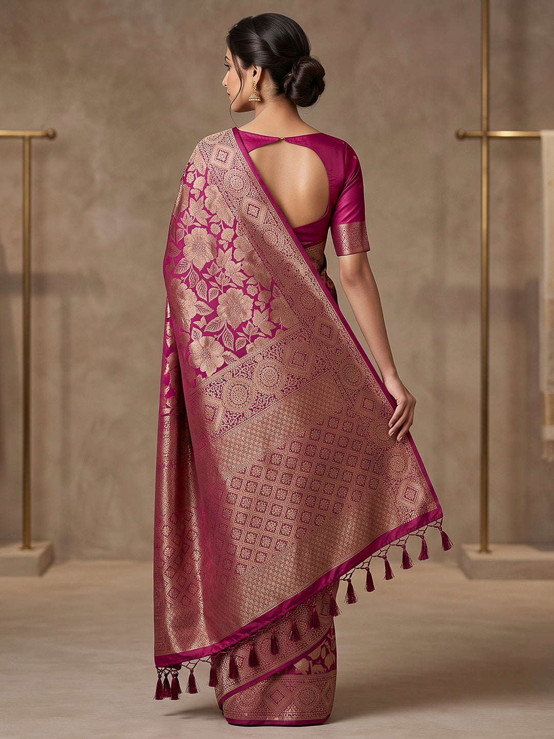 Wine Art Silk Woven Saree