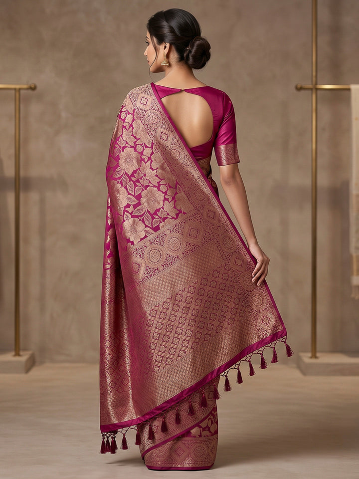 Wine Art Silk Woven Saree