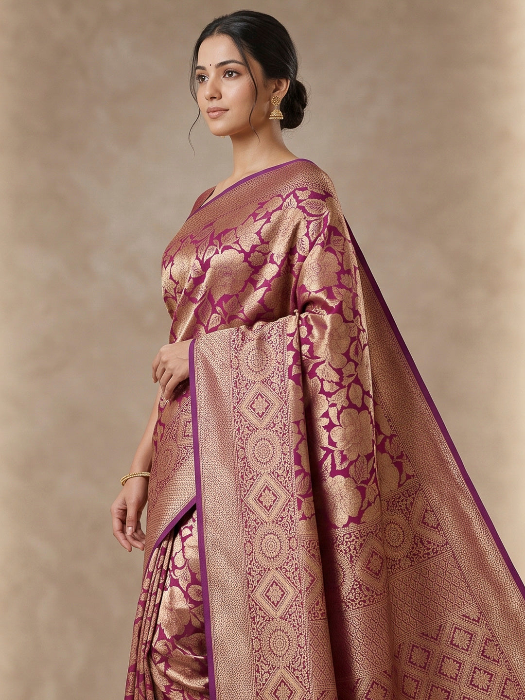 Wine Art Silk Woven Saree
