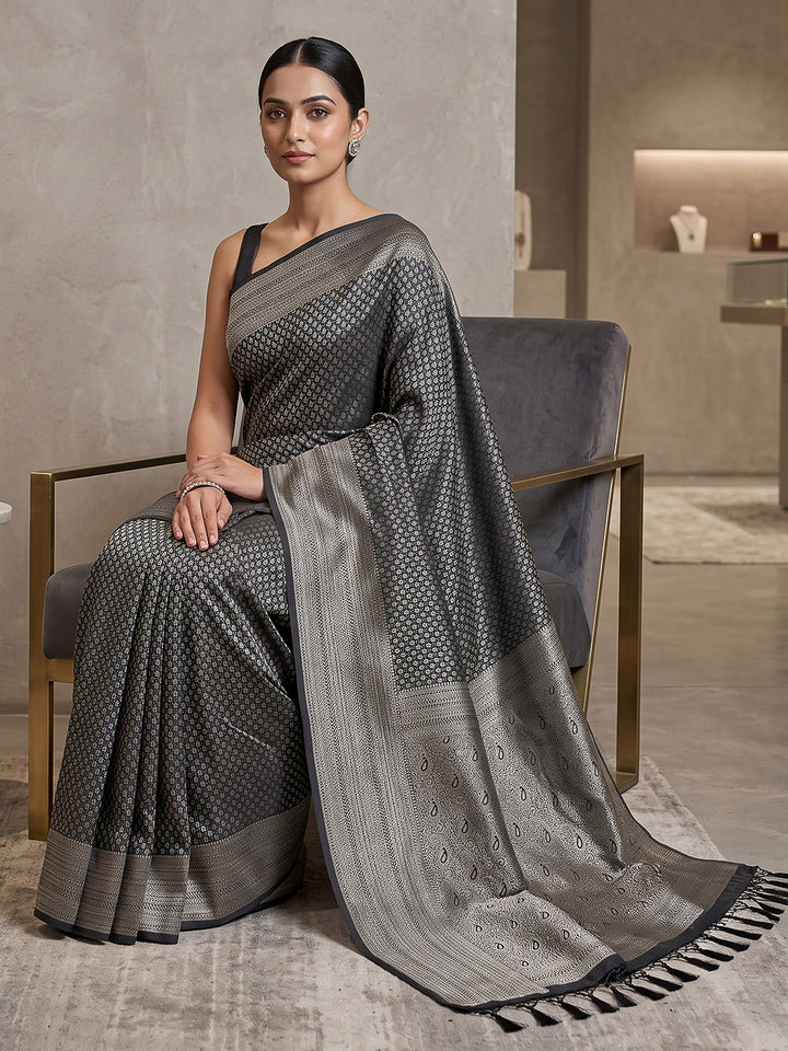 Black Art Silk Woven Saree