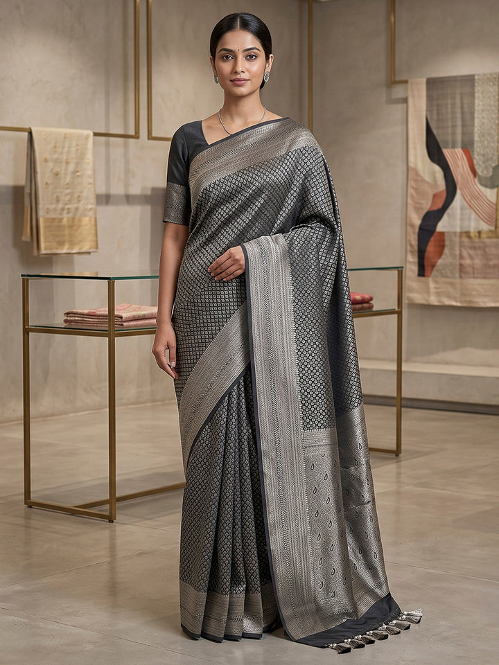 Black Art Silk Woven Saree