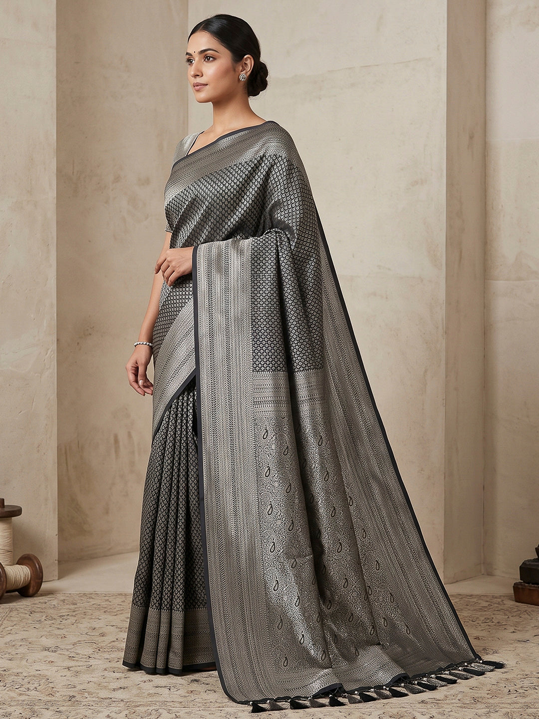 Black Art Silk Woven Saree