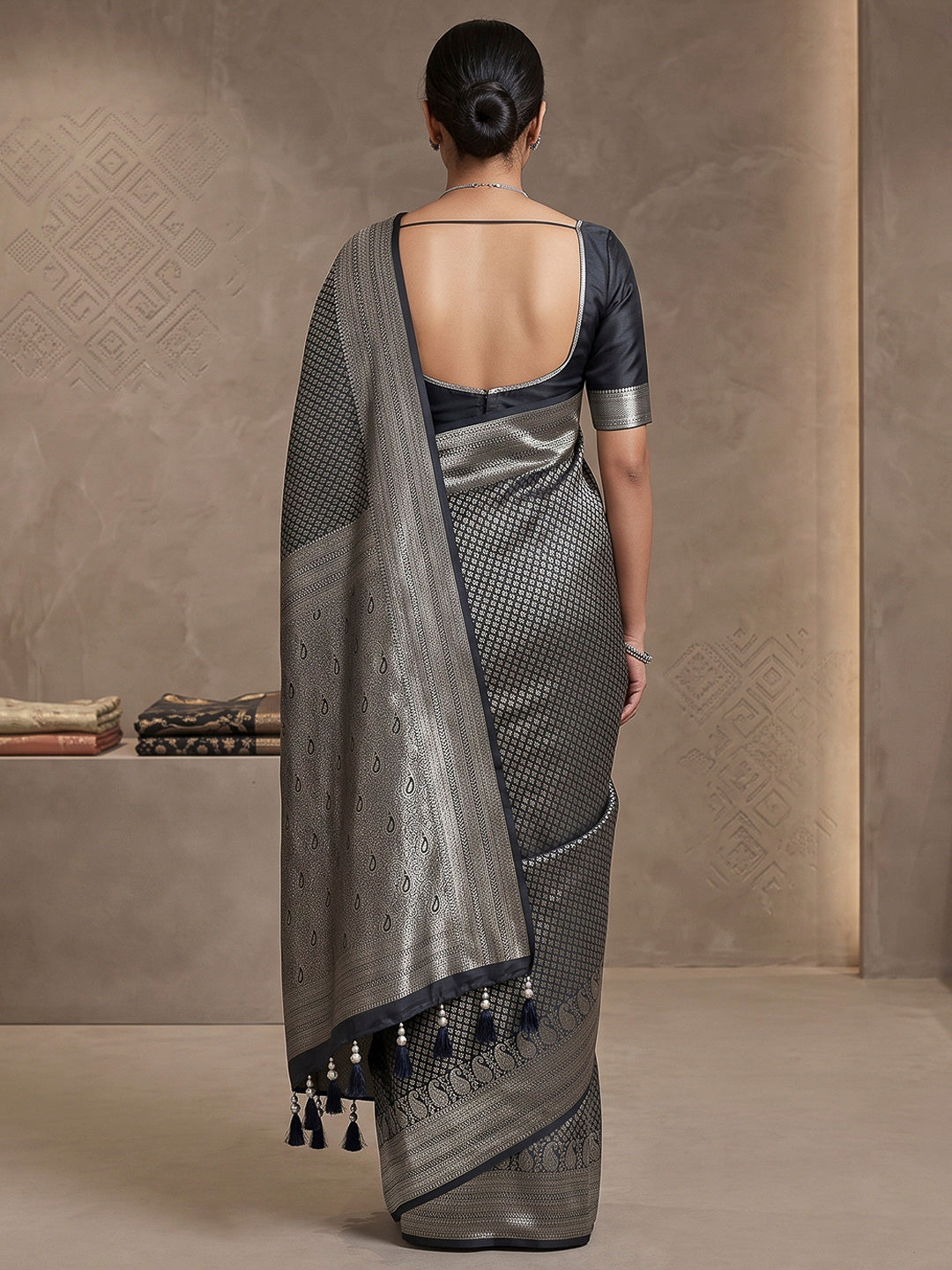 Black Art Silk Woven Saree