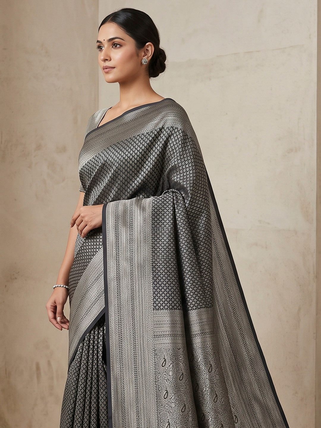 Black Art Silk Woven Saree