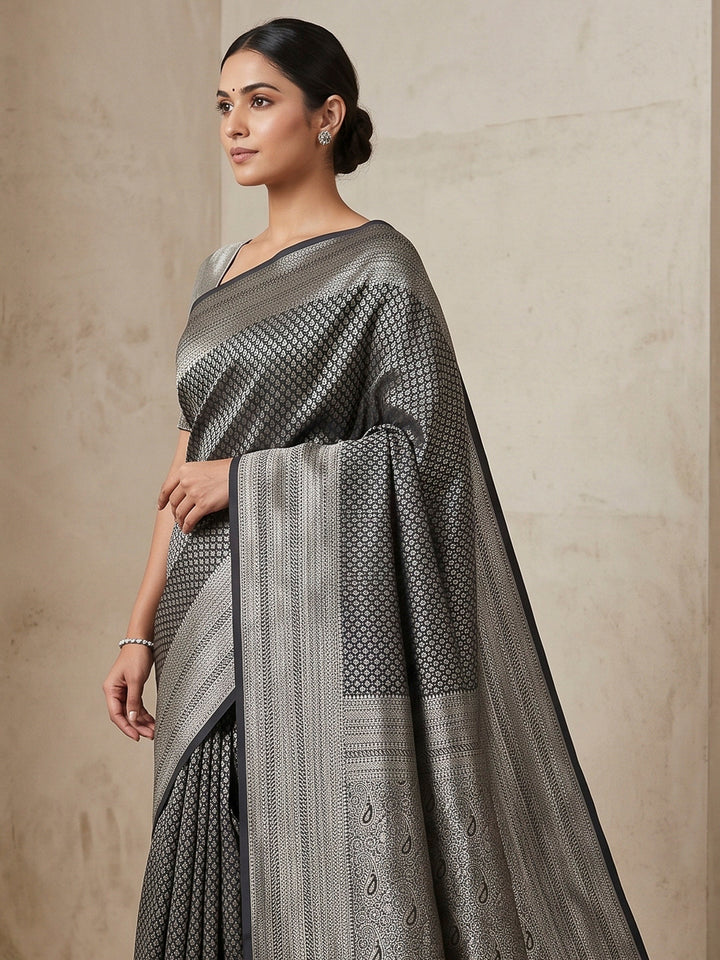 Black Art Silk Woven Saree