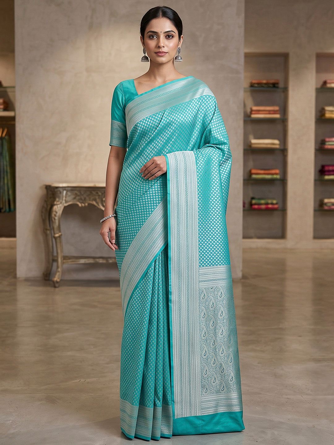 Blue Art Silk Woven Saree