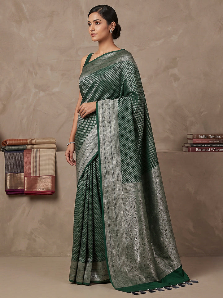 Bottle-Green Art Silk Woven Saree