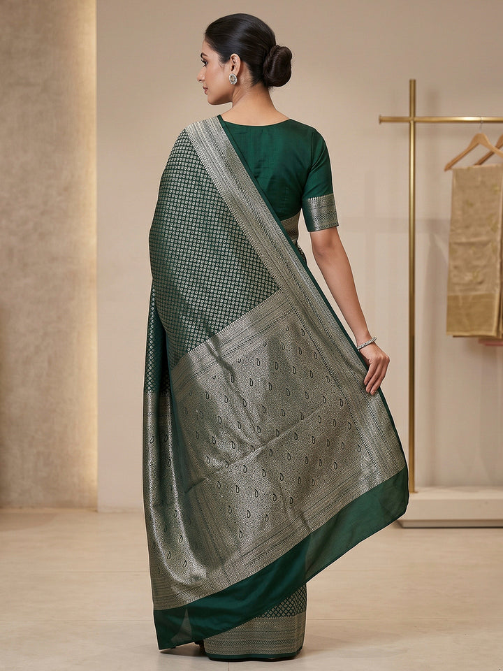 Bottle-Green Art Silk Woven Saree