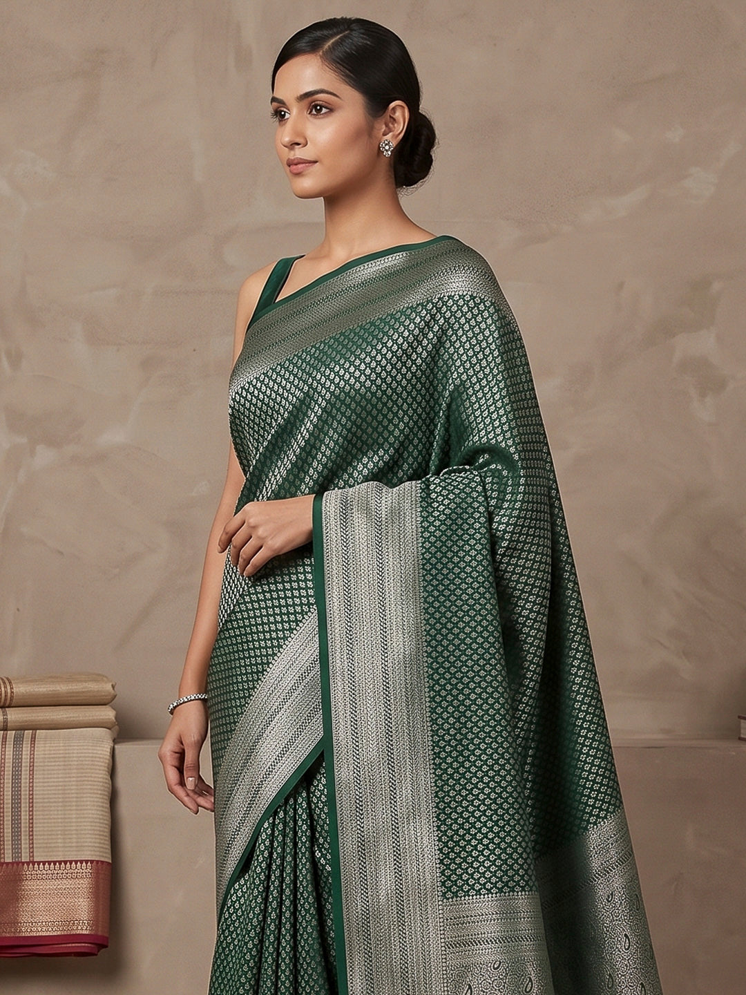Bottle-Green Art Silk Woven Saree