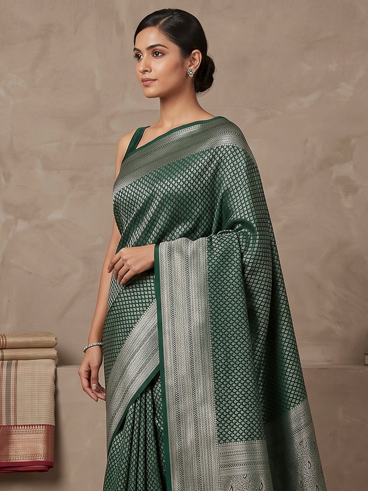 Bottle-Green Art Silk Woven Saree