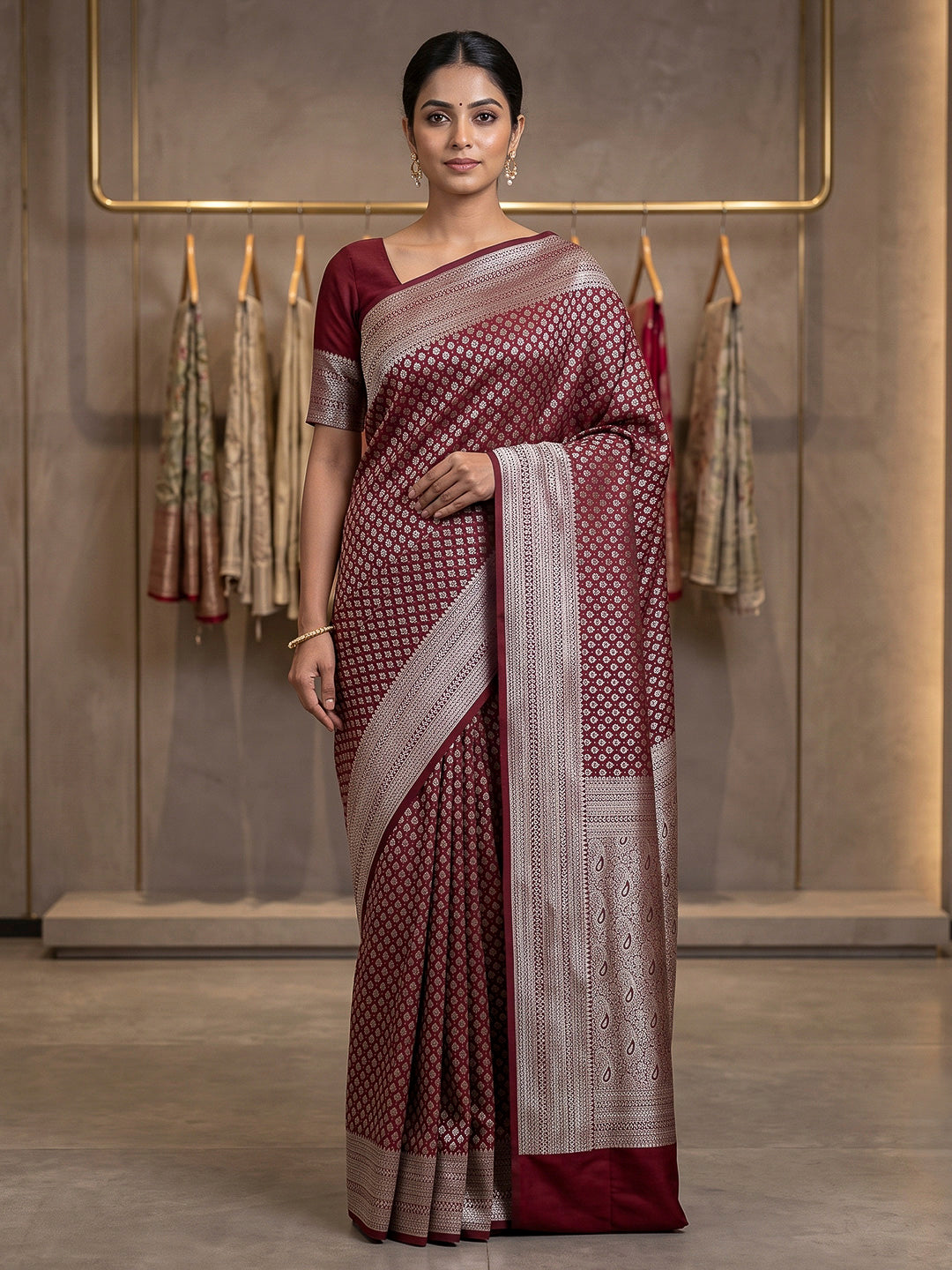 Maroon Art Silk Woven Saree