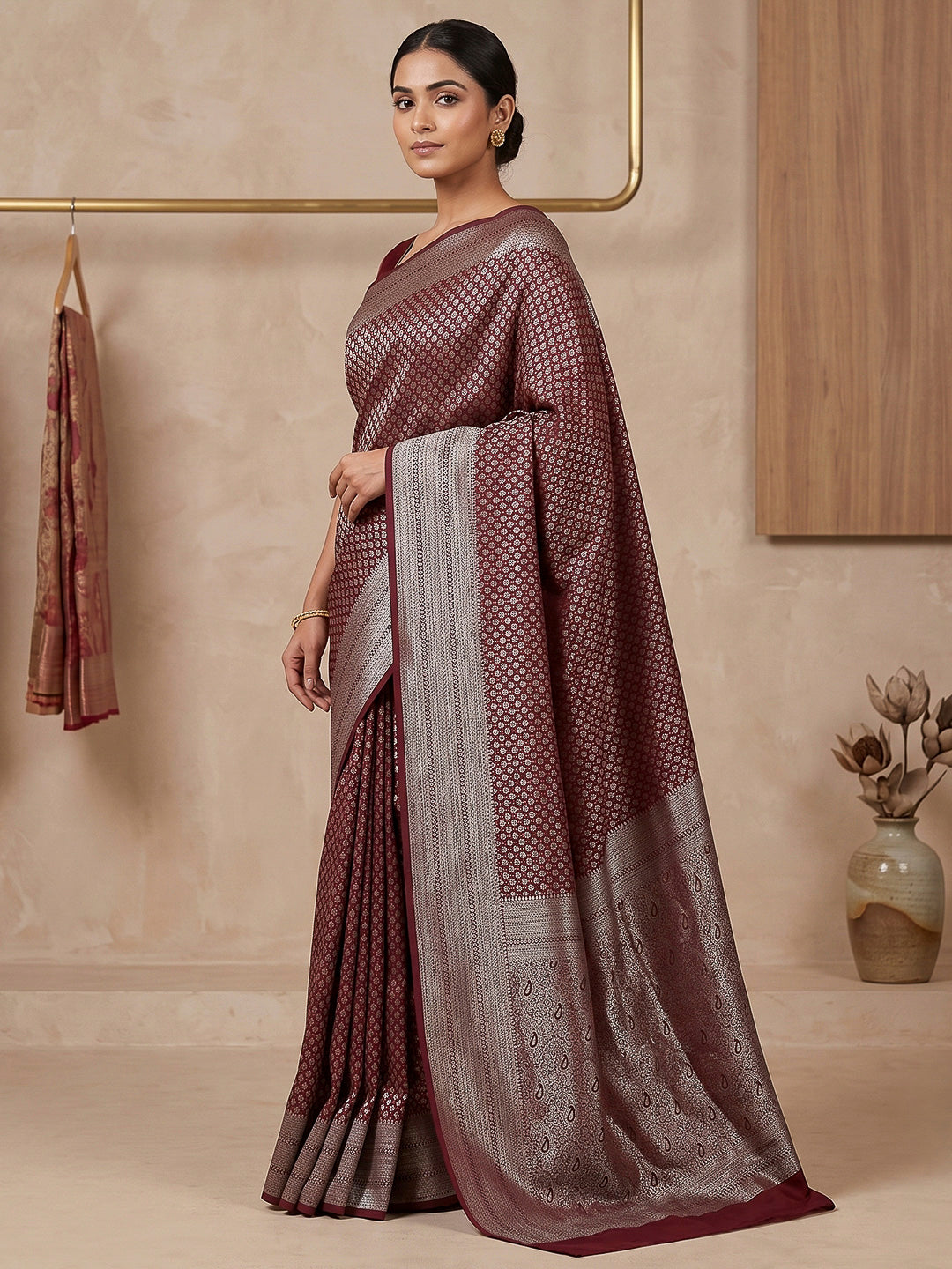 Maroon Art Silk Woven Saree