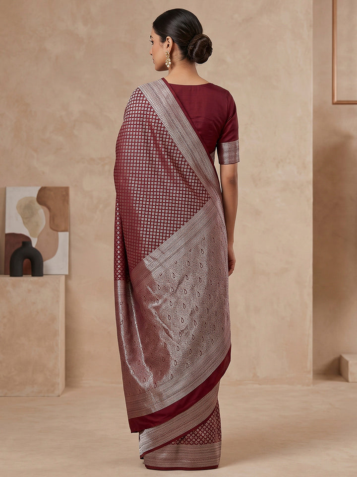 Maroon Art Silk Woven Saree
