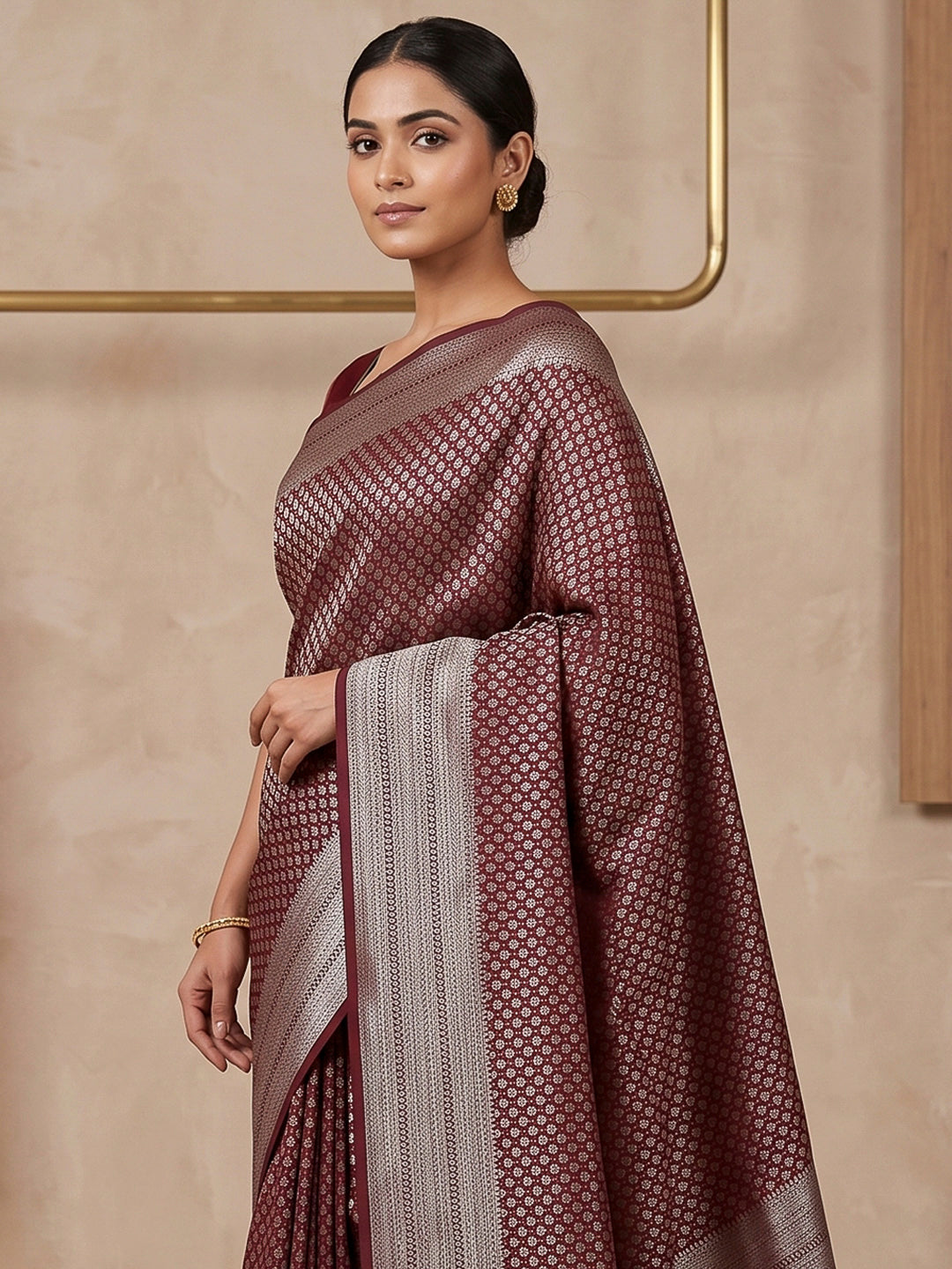 Maroon Art Silk Woven Saree