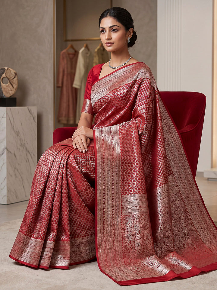 Red Art Silk Woven Saree