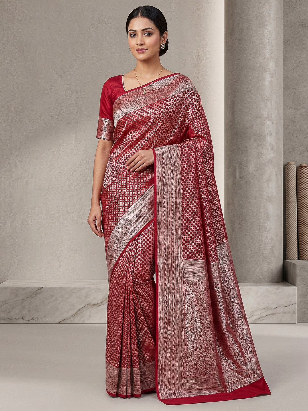 Red Art Silk Woven Saree