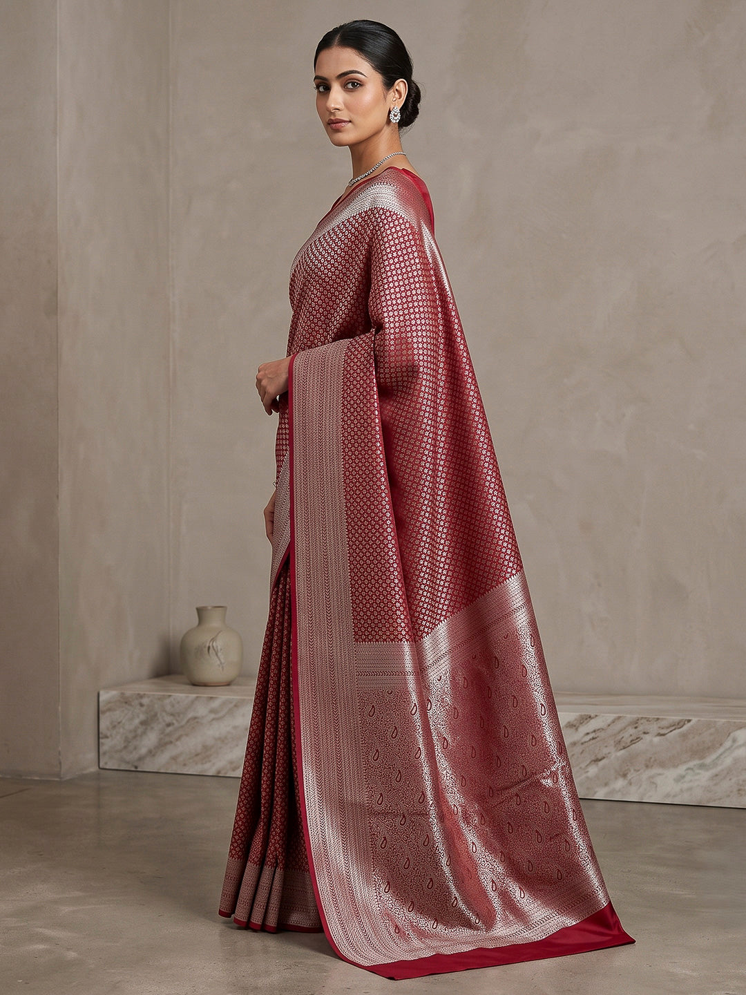 Red Art Silk Woven Saree