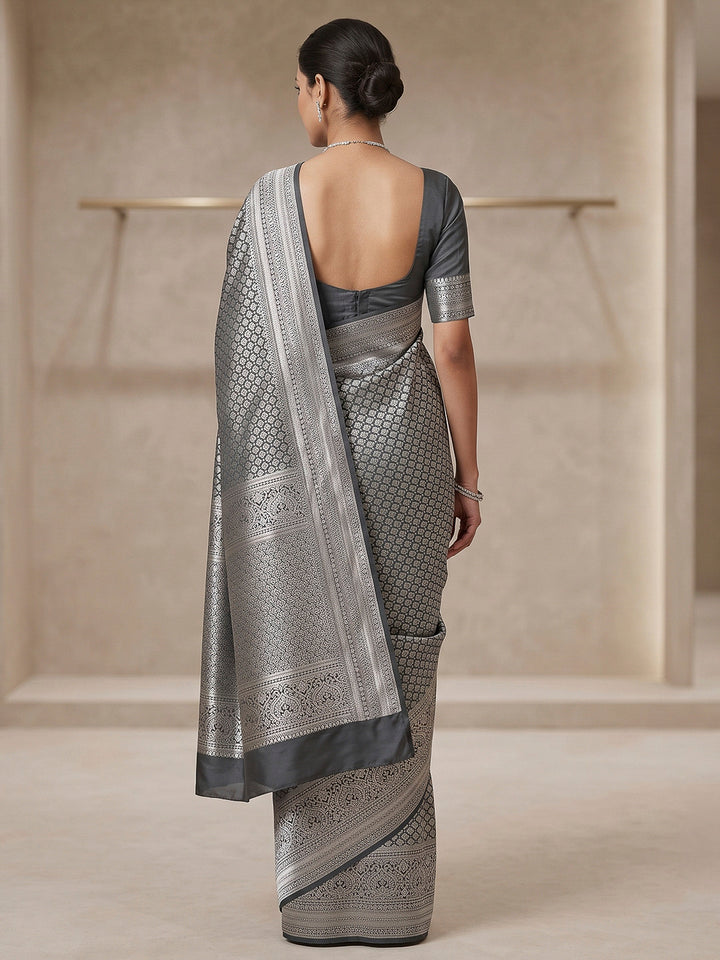 Grey Art Silk Woven Saree