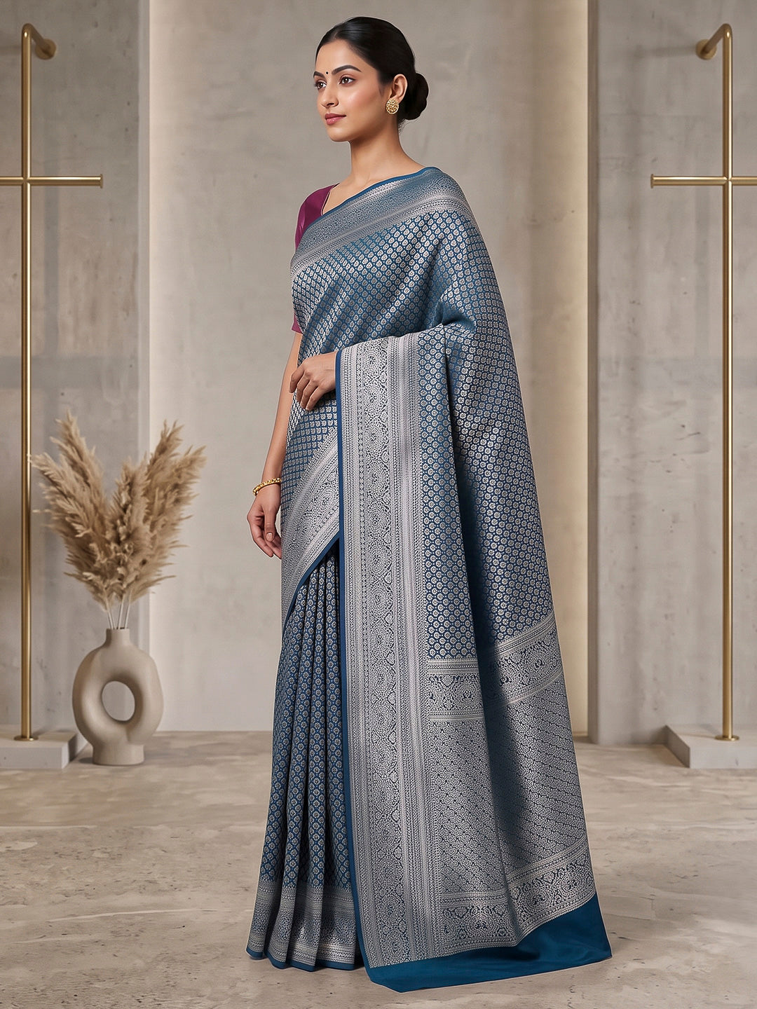 Peacock-Blue Art Silk Woven Saree