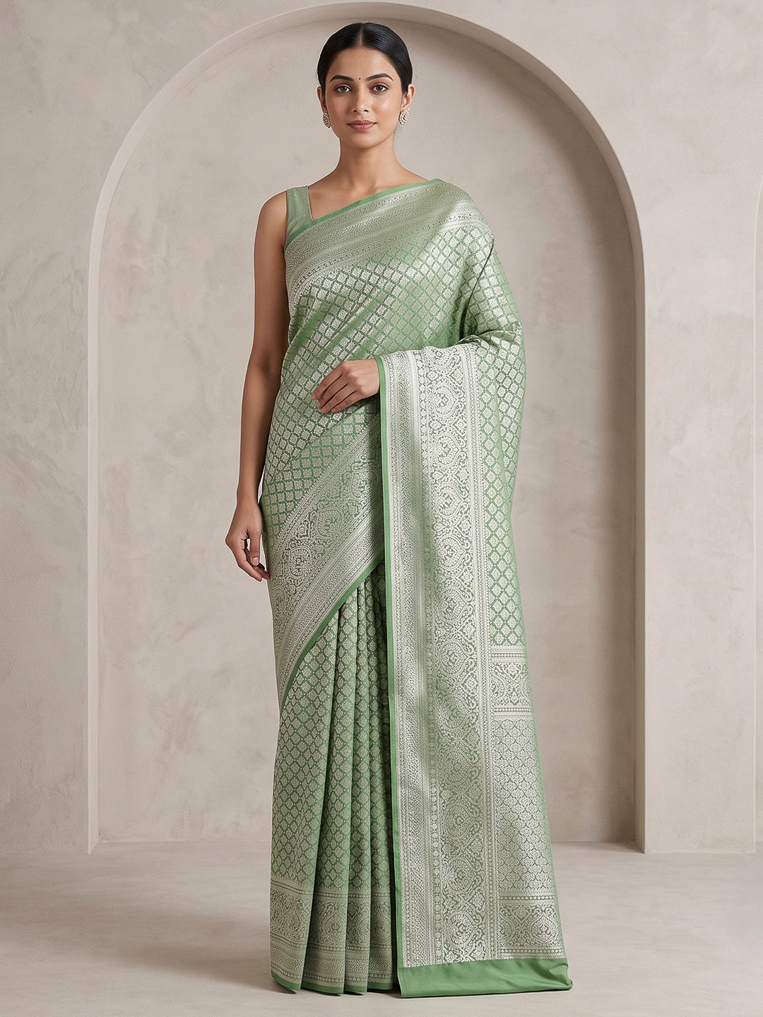 Pista-Green Art Silk Woven Saree