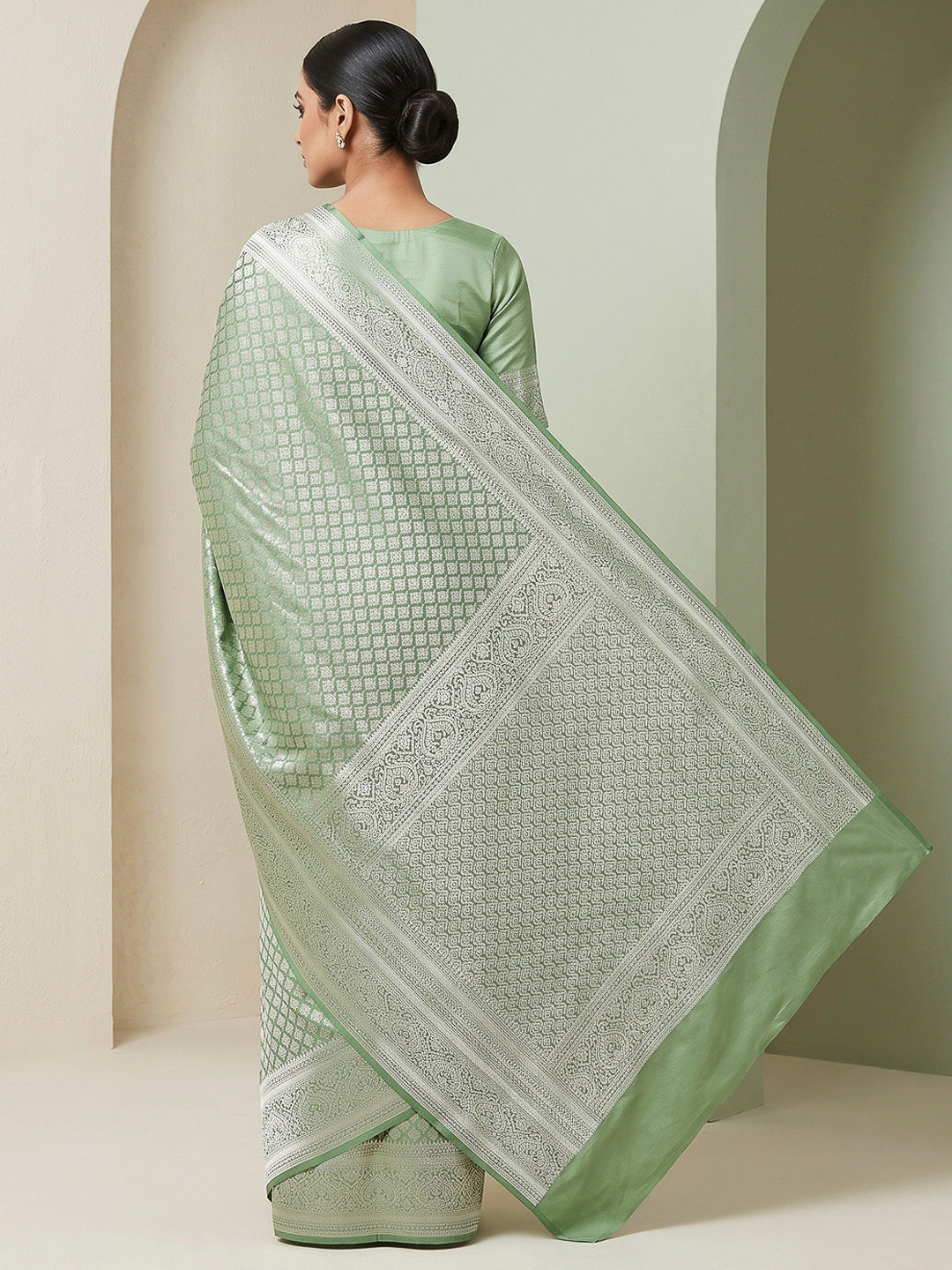 Pista-Green Art Silk Woven Saree