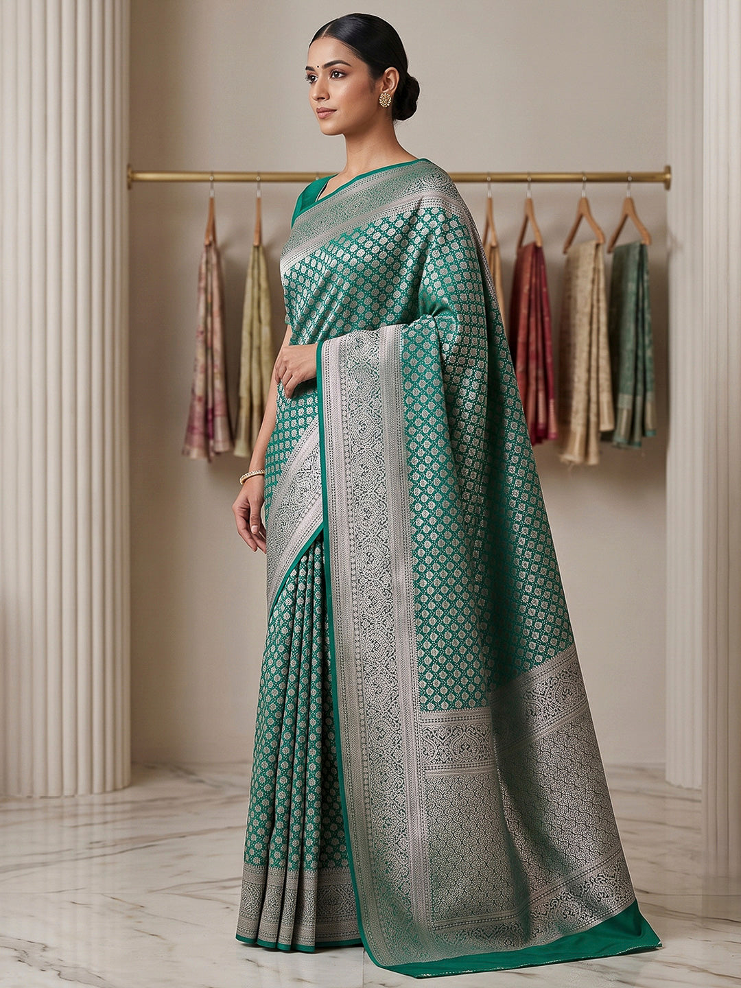 Rama-Green Art Silk Woven Saree