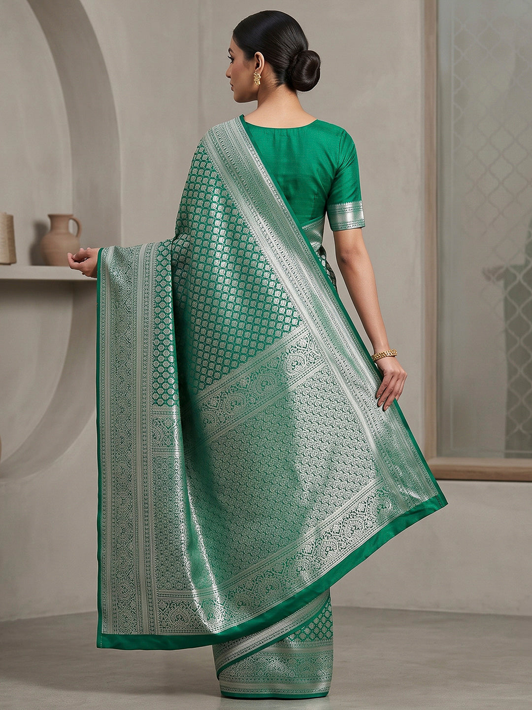 Rama-Green Art Silk Woven Saree