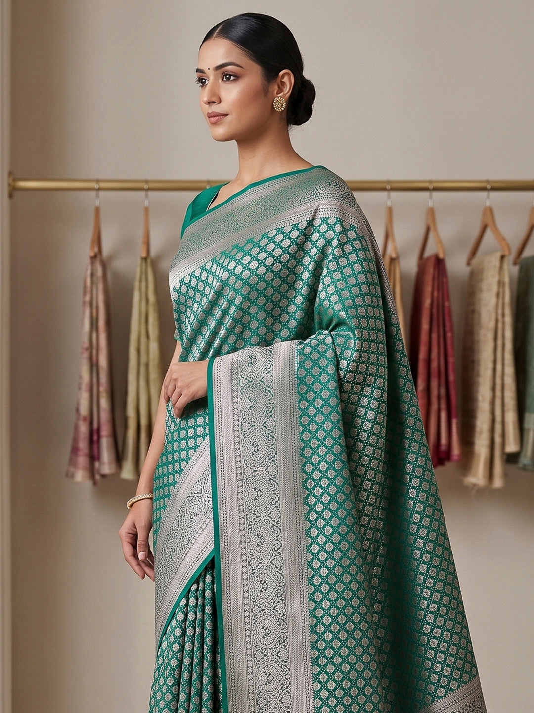 Rama-Green Art Silk Woven Saree