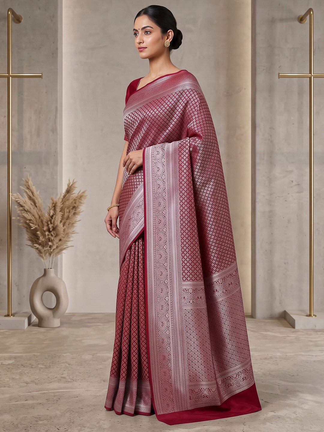 Red Art Silk Woven Saree