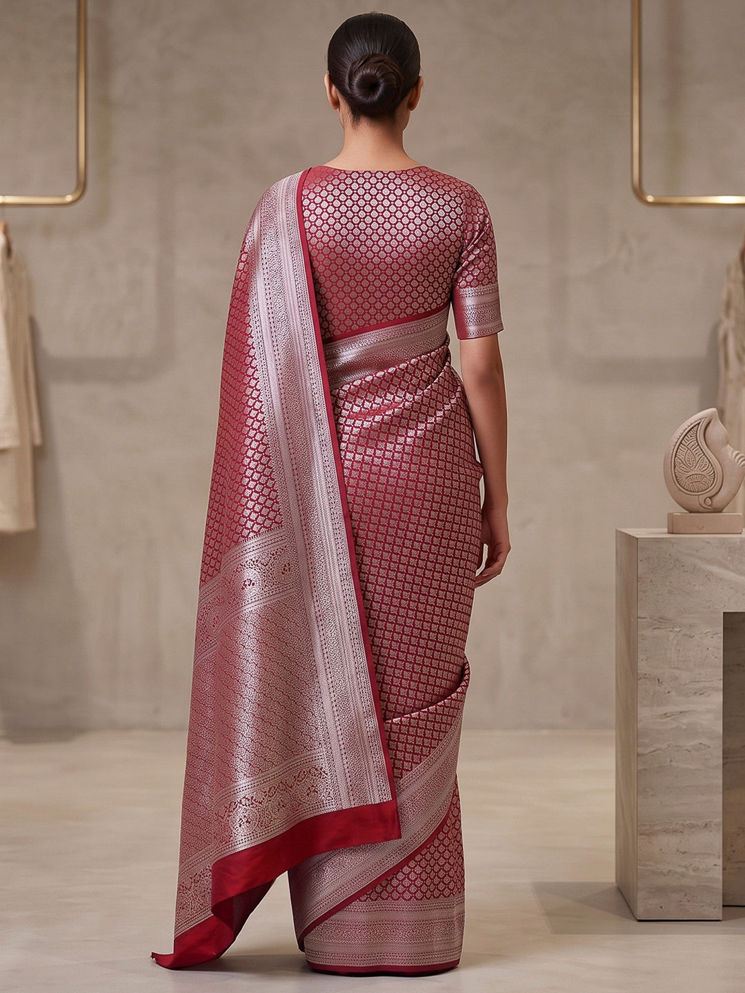Red Art Silk Woven Saree