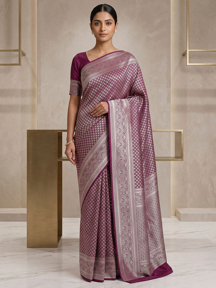 Wine Art Silk Woven Saree
