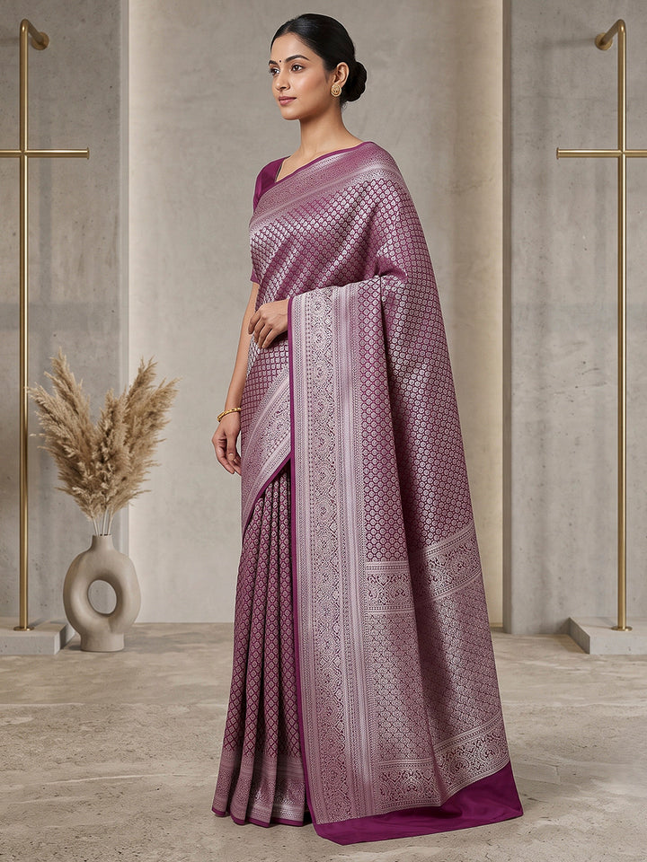Wine Art Silk Woven Saree