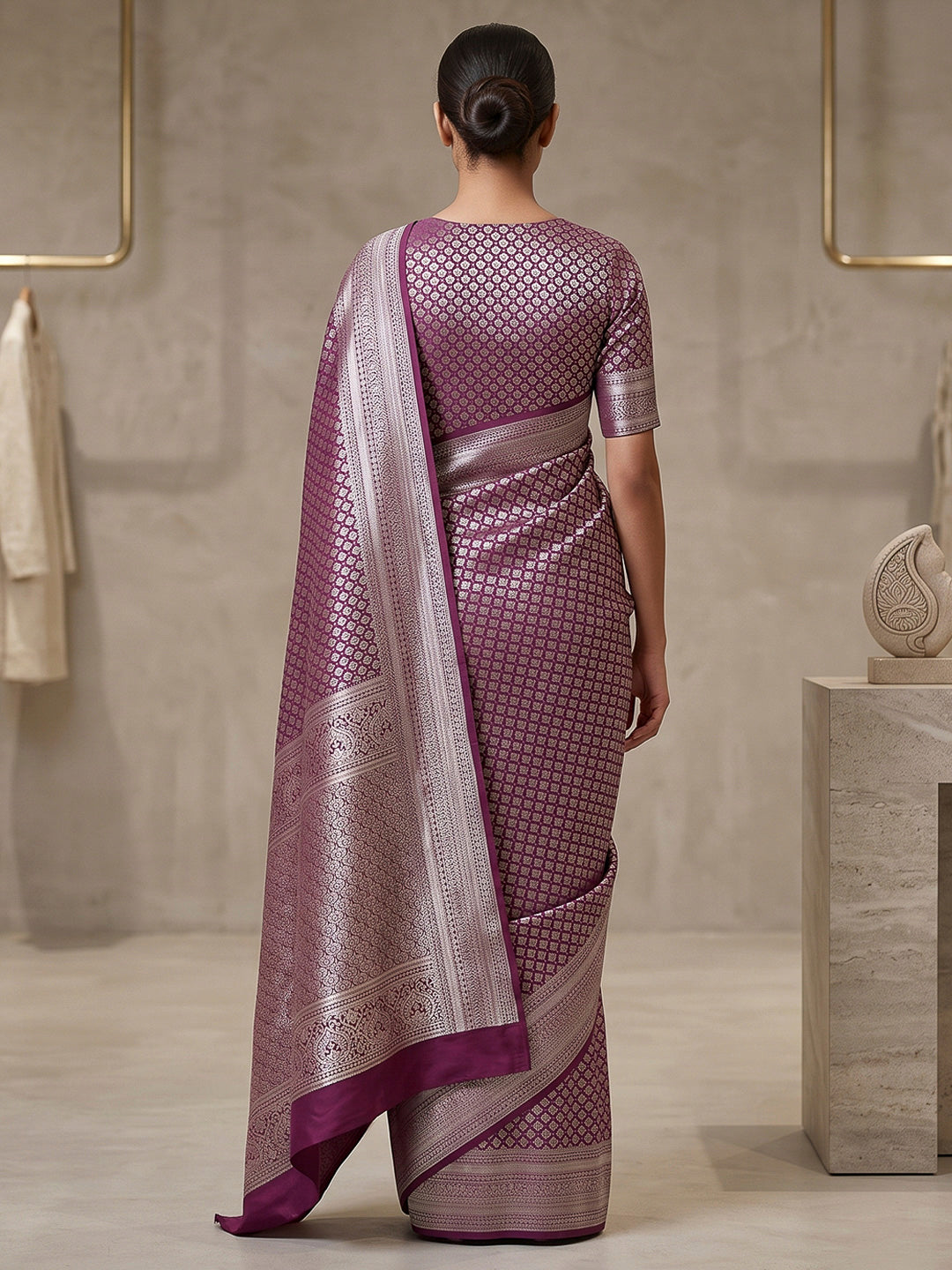 Wine Art Silk Woven Saree