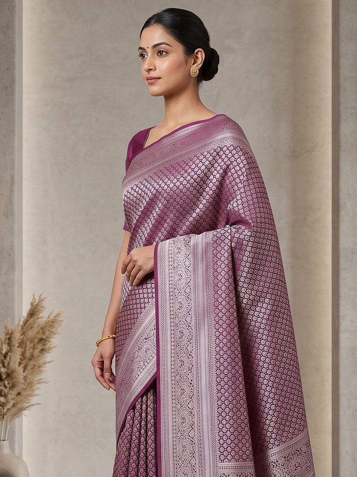 Wine Art Silk Woven Saree