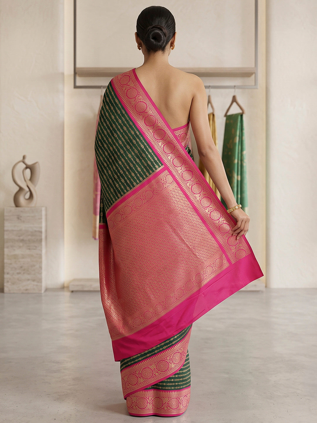 Bottle Green-Rani Art Silk Woven Saree