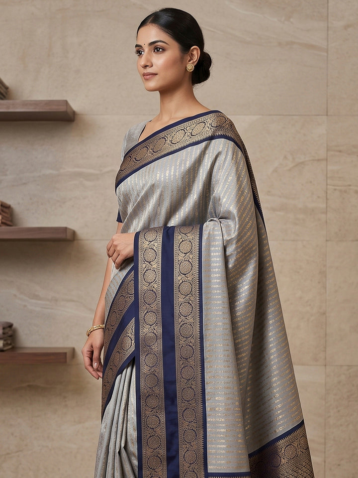 Grey-Navy Art Silk Woven Saree