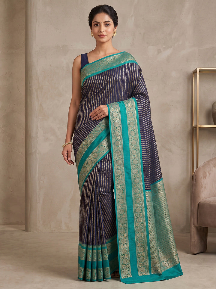 Navy Blue Art Silk Woven Saree
