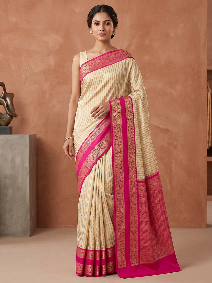 Off White-Rani Art Silk Woven Saree
