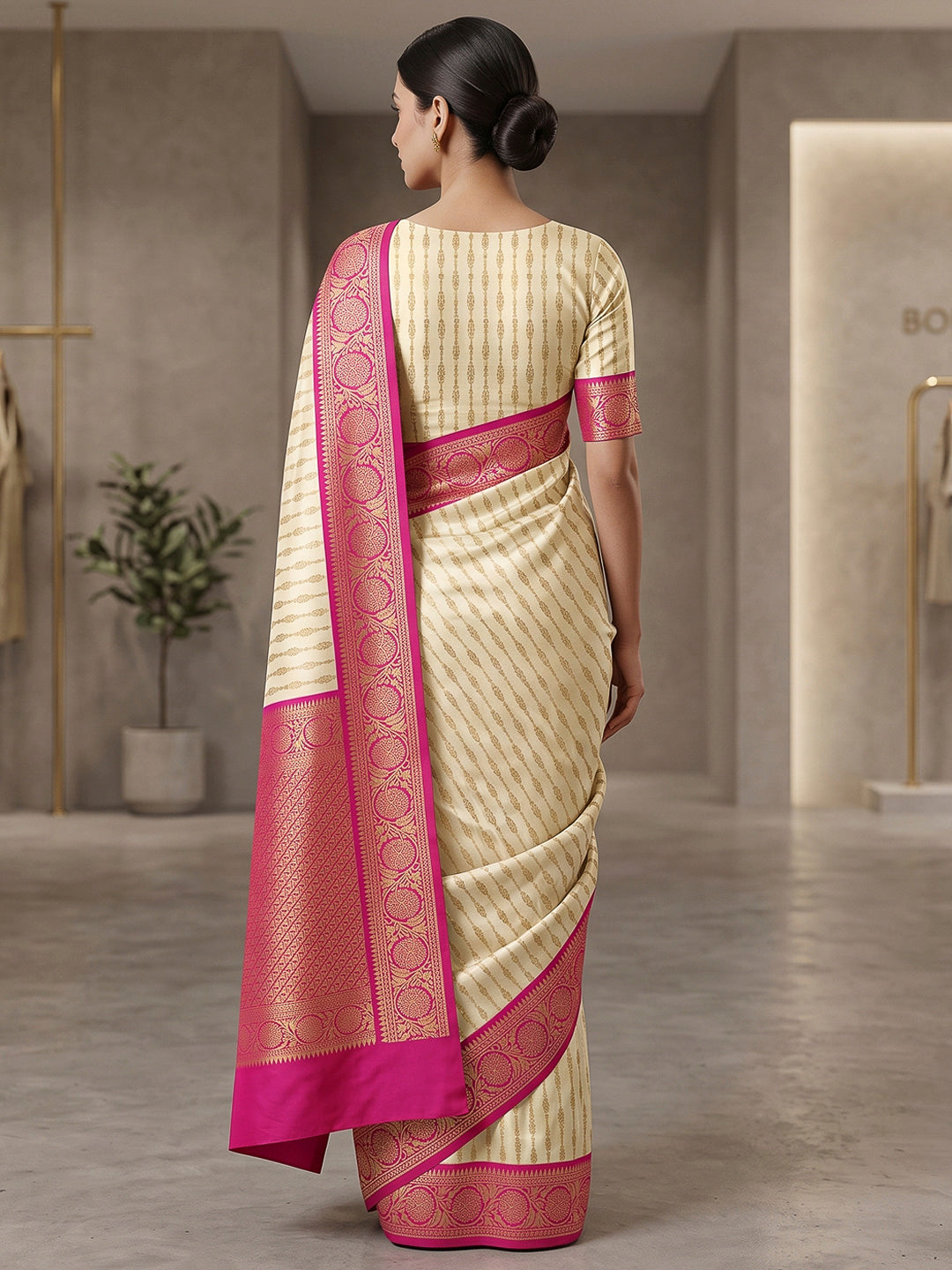 Off White-Rani Art Silk Woven Saree