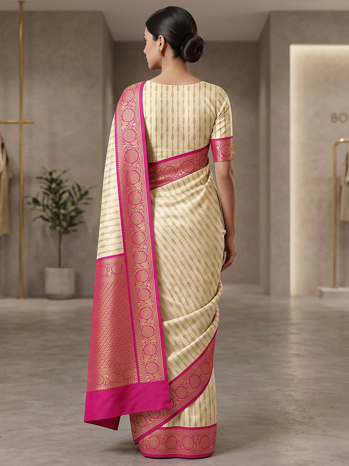 Off White-Rani Art Silk Woven Saree