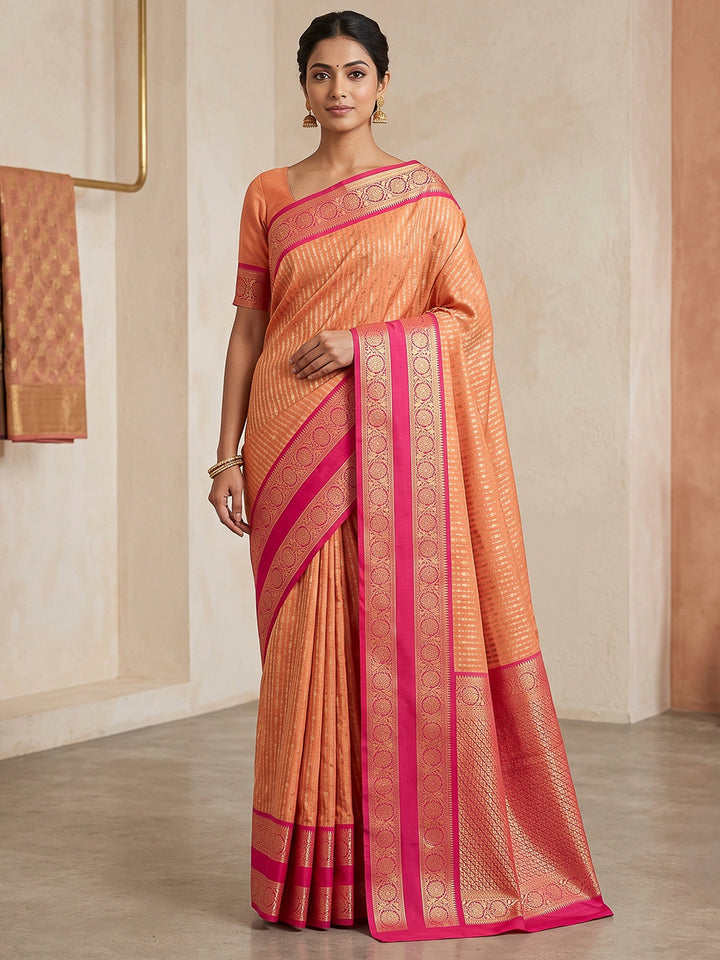 Peach-Rani Art Silk Woven Saree