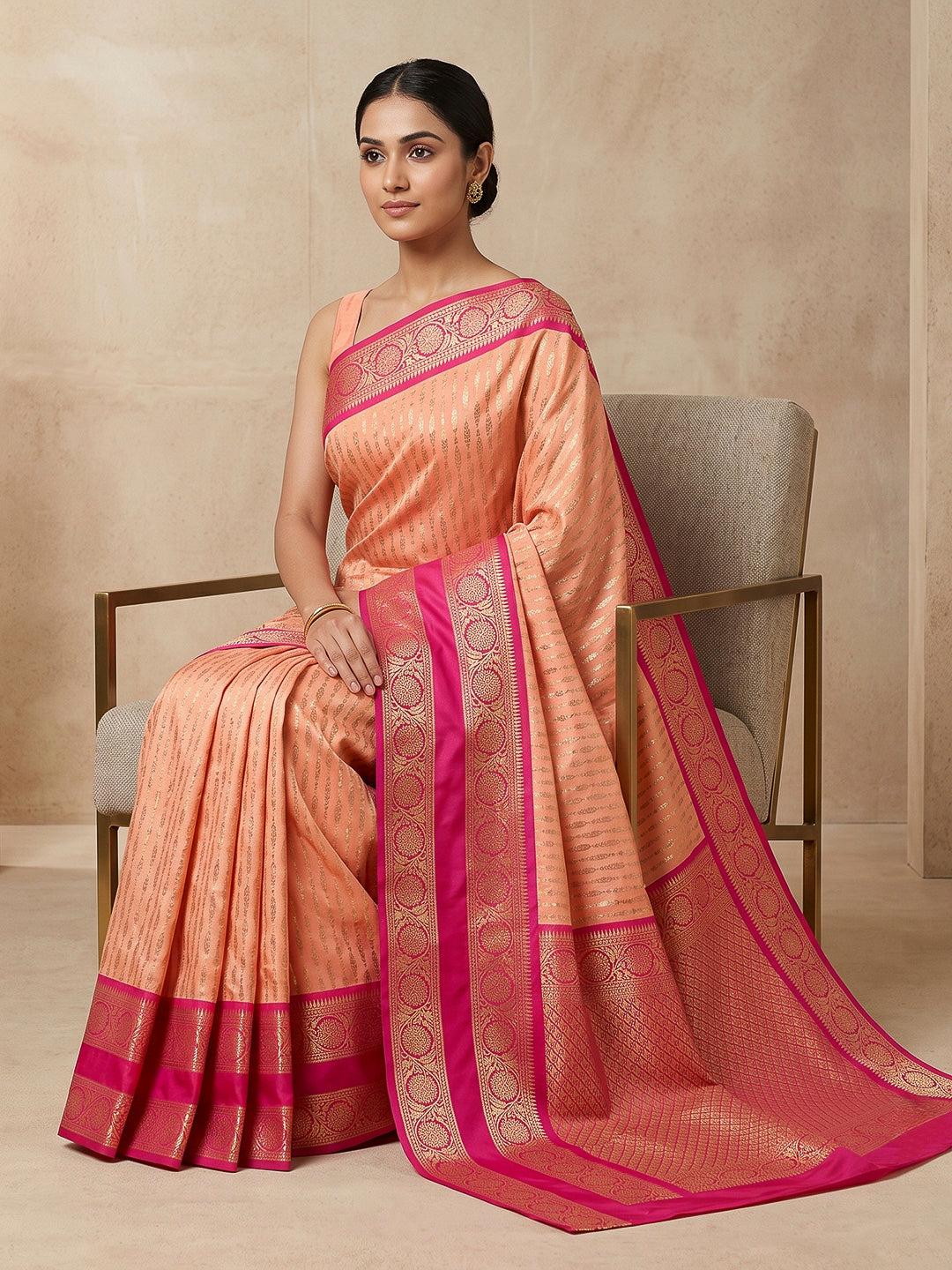 Peach-Rani Art Silk Woven Saree