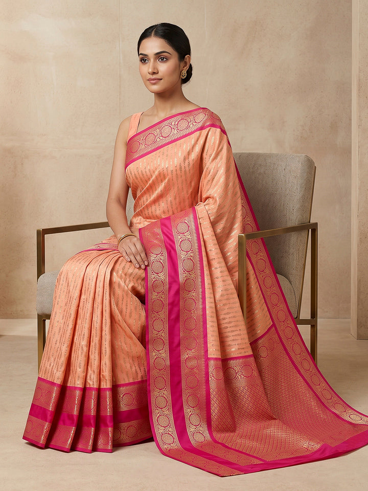 Peach-Rani Art Silk Woven Saree