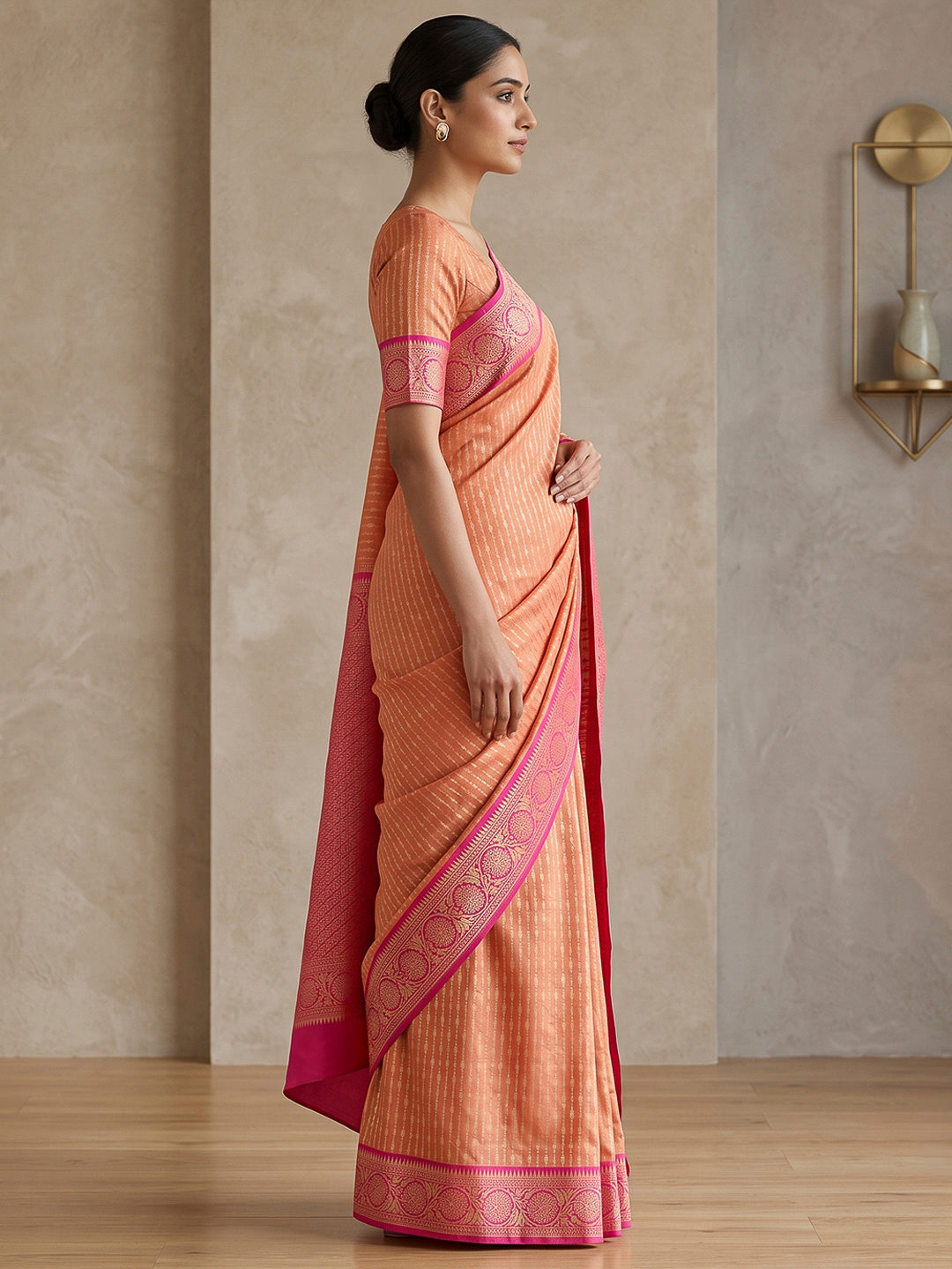 Peach-Rani Art Silk Woven Saree