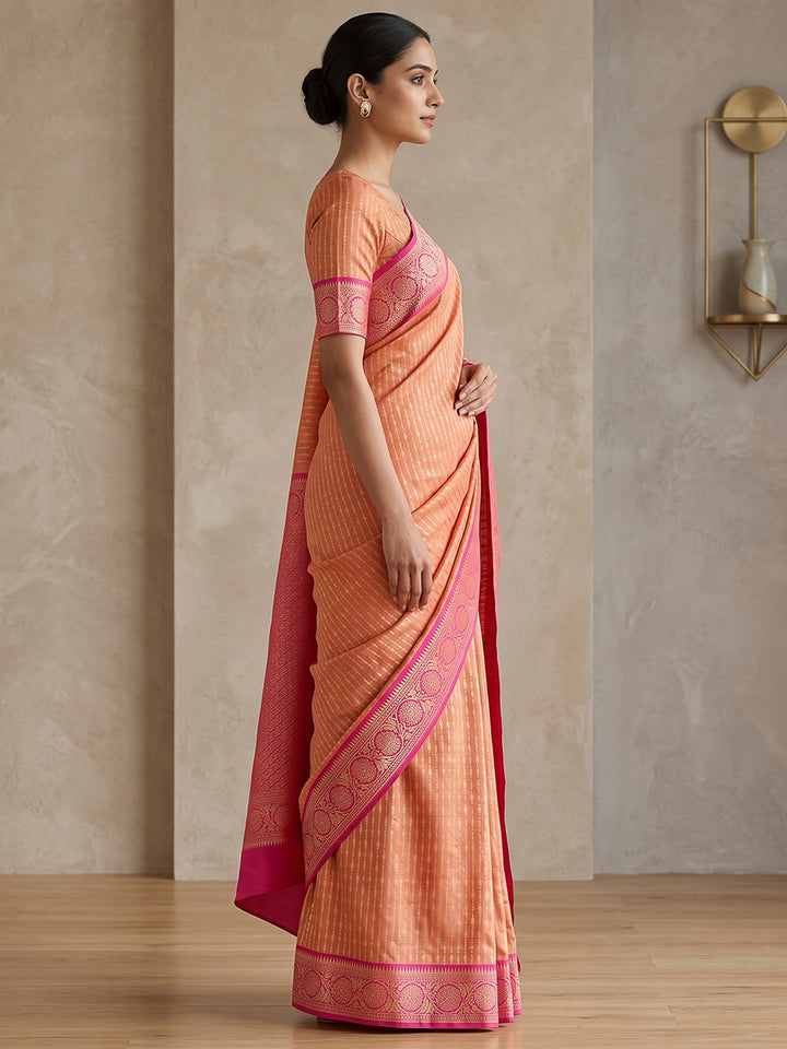 Peach-Rani Art Silk Woven Saree