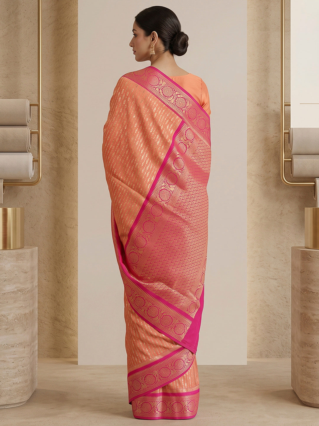 Peach-Rani Art Silk Woven Saree