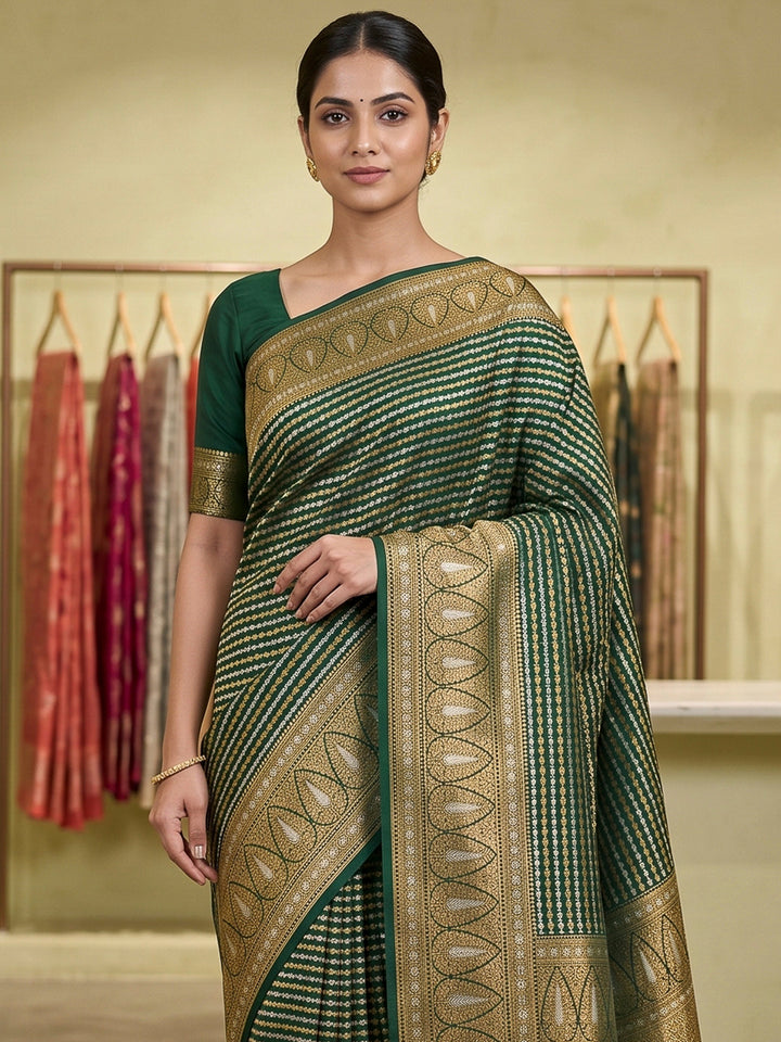 Bottle Green Art Silk Woven Saree